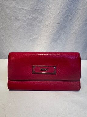 DKNY Fuchsia Leather Trifold Wallet